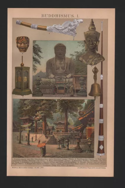 Chromo/Lithografie 1897: BUDDHISMUS. I-III. Japan Tibet Mongolei