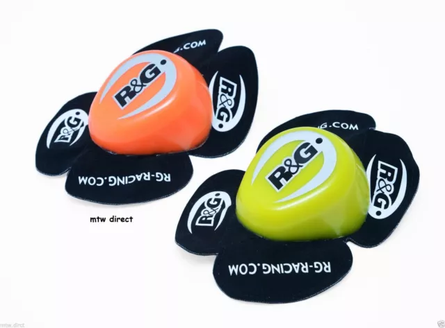 R&G Racing PAIR Knee Sliders in ORANGE / BLACK with  R&G LOGO 3