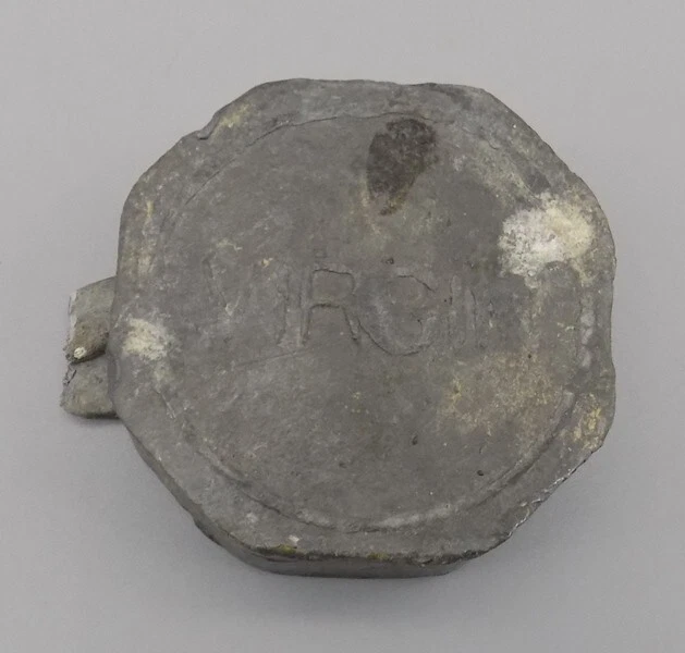 VINTAGE ALMOST 5 lb Cast Lead Ingot Marked Virgin Sinkers Bullets