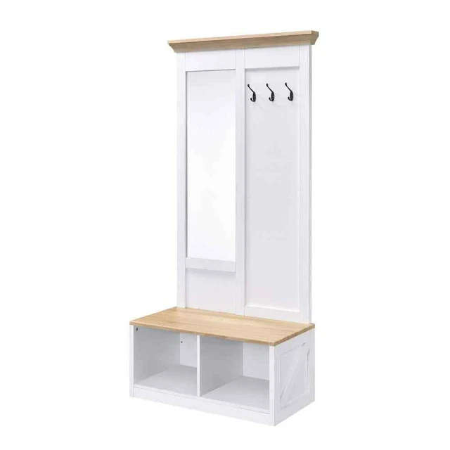 Acme Furniture Entryway 73" H x 35" W x 17" D White Wooden Hall Tree + Bench