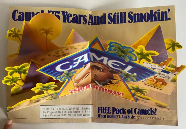 1988 Joe Camel Cigarettes Pop-Up Print Ad 75th Anniversary Pyramids Palm Trees