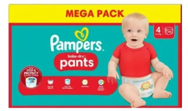 184 COUCHES PAMPERS Baby-Dry Pants Taille 4 (9 à 15 KG) Culotte Bébé EUR  60,00 - PicClick FR