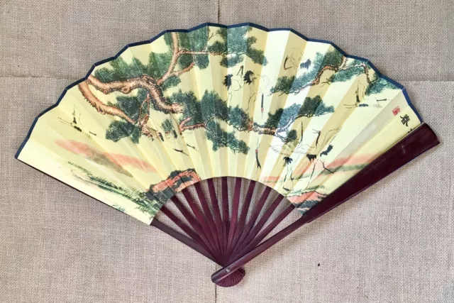Chinese Bonsai Tree Paper Folding Handheld Fan Decorative For Wall Hanging