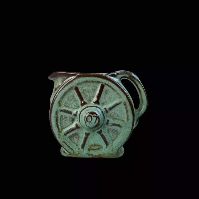 Frankoma Mini Moo Vintage Mini Creamer Pitcher Wagon wheel Prairie Green Fun