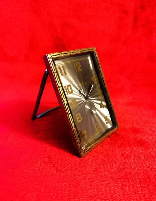 Antique Art Deco Swiss Bedside Desk Clock Brass c 20s