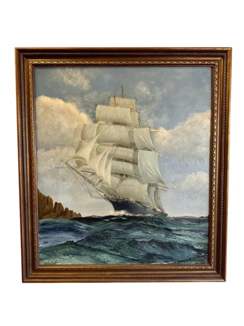 Framed Signed Oil On Board Clipper Ship The Cutty Sark Nautical Sea