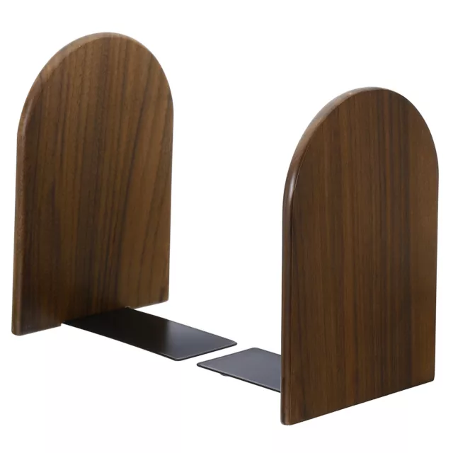 Wood Bookend with Metal Base, 2 Pcs Round Head Book Ends, Walnut Wood Style 2