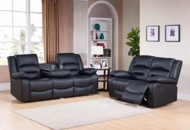 Black Recliner Sofa 3 2 Seater Set Couch  with Cup Holders+Corner sofa Roma