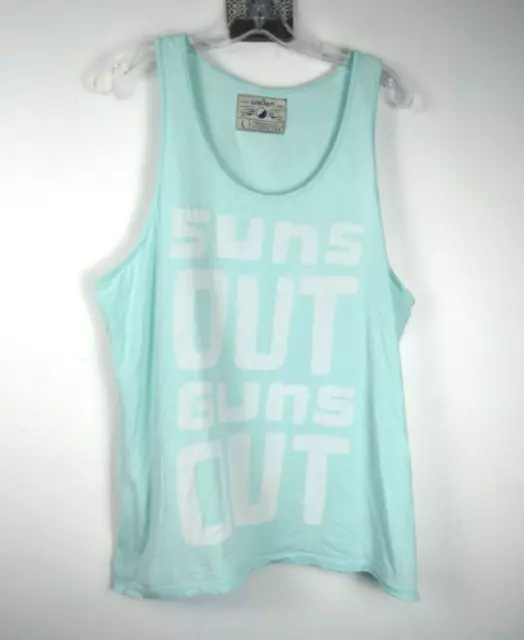 Wellen Men's size Large Light Green Suns OUT Guns OUT Surf Tank Top