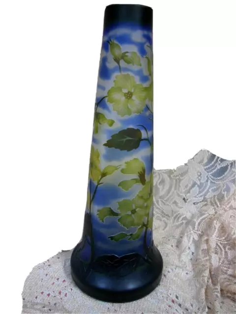 Vintage Emile Galle Reproduction Cameo Glass Vase Art Nouveau Style 14” Tall