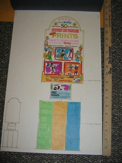 1970s original art premium Mickey Mouse Disney 50th Anniv Hefty Bags 2