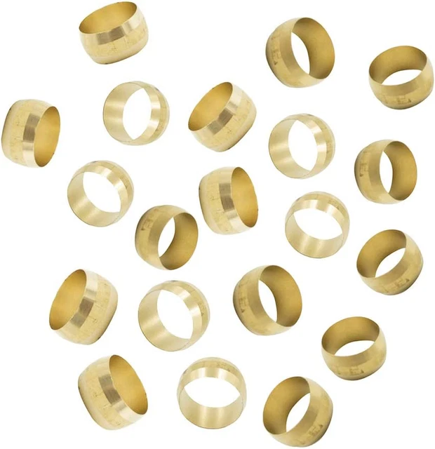 Brass Compression Fitting Sleeve Ferrules 1/4" Tube OD (20 pcs )
