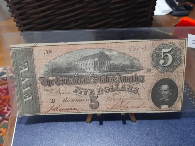 confederate 5 dollar bill 1864