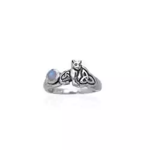 Gato Arcoíris Piedra Lunar 925 Anillo Plata de Ley Por Peter Stone Joyería Fina