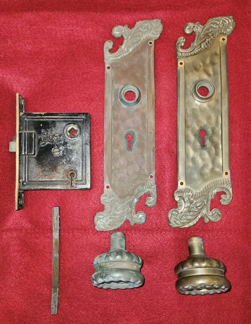 Antique RH Co Americus Pattern Door Brass Set with Reading Eulalia Door Knobs