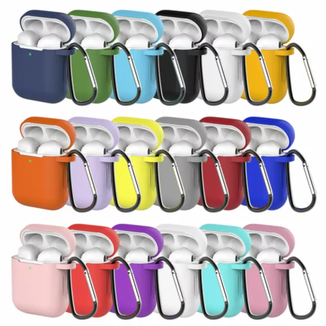 Schutzhülle für Apple AirPods 1 + 2, Silikon Case, Cover + Karabiner Anhänger