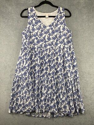 Rachel Ashwell Womens White Blue Floral Ruffle Tiered Skirt Sleeveless Dress S