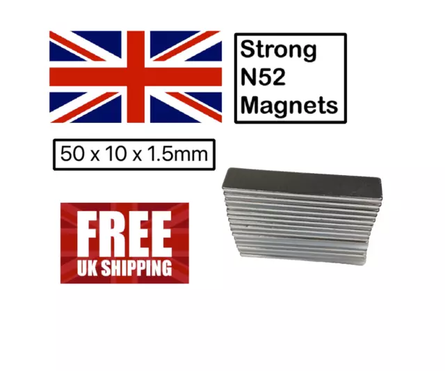 Strong Magnets Neodymium Rectangle Block Small Thin Magnet 50mm x 10mm x 1.5mm