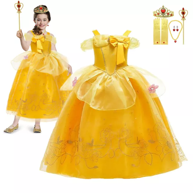 Girls Dress Princess Belle Fancy Dress Costume Party Dress Beauty and the Beast
