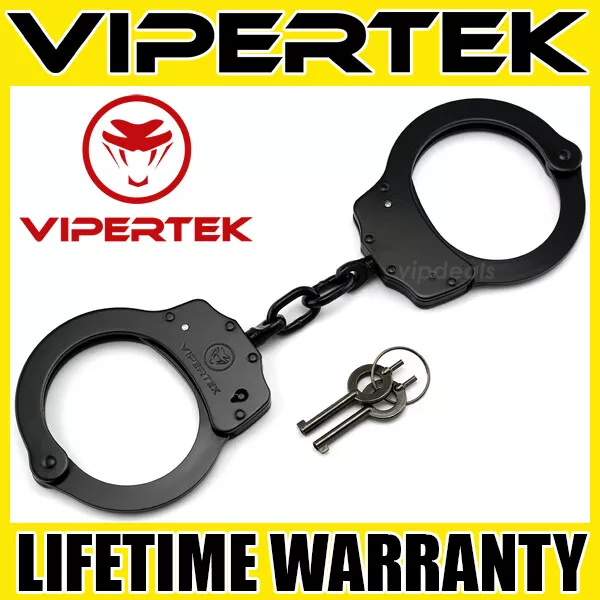 VIPERTEK Professional Double Lock Black Steel Police Handcuffs w/ Keys