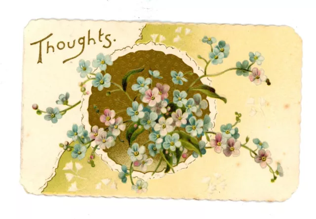 Antique Christmas Card flowers printed & embossed die cut Victorian Xmas #30