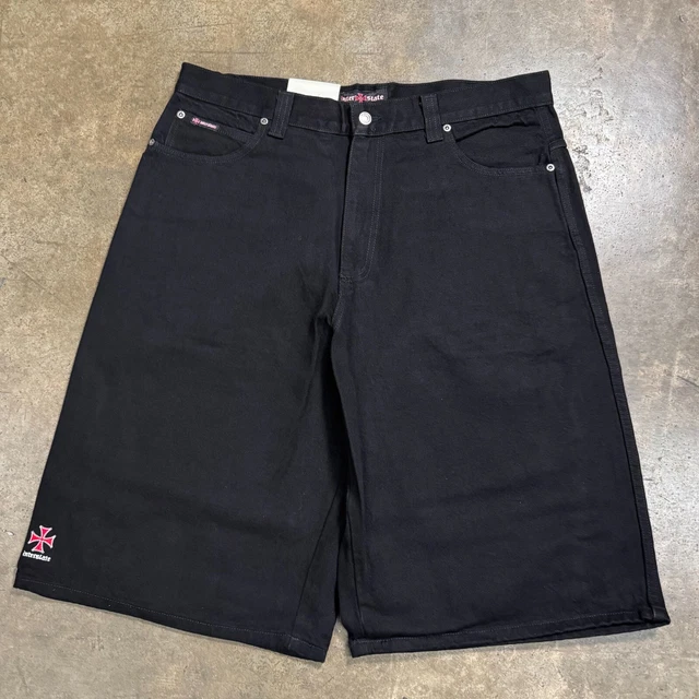 NOS 90S INTERSTATE Baggy Denim Jorts Shorts Size 36 Embroidered 