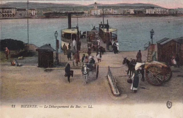 Carte postale ancienne card TUNISIE TUNISIA BIZERTE débarquement du bac écr 1917