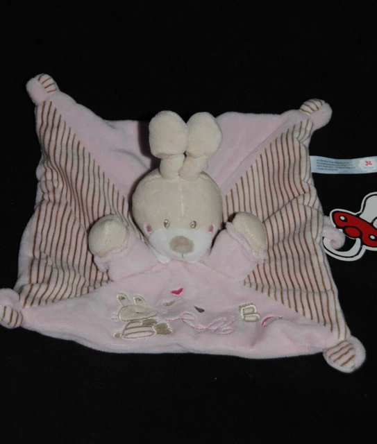 Doudou Plat Lapin Rose ABC NICOTOY SIMBA Toys KIABI Attache Tétine Etat NEUF