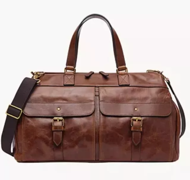 NWT Fossil Miles D Brown Leather Duffle Bag  New, with tag & original packaging