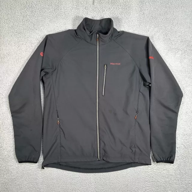 Marmot Softshell Jacket Mens Large Black Full Zip Mock Neck Outdoor Casual Logo