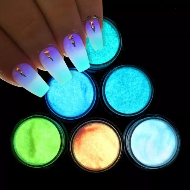2 Pots Phosphor Nail Glow in the Dark Neon Powder Luminous Pigment  Fluorescent