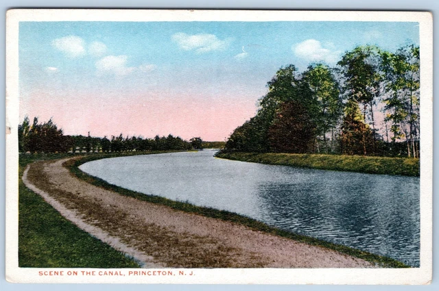 1920's PRINCETON NEW JERSEY NJ SCENE ON THE CANAL UNUSED ANTIQUE POSTCARD