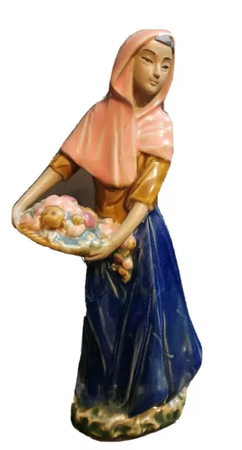 Fontanini Shepherdess Look Alike Glazed Pottery China 8” Woman Figurine Statue