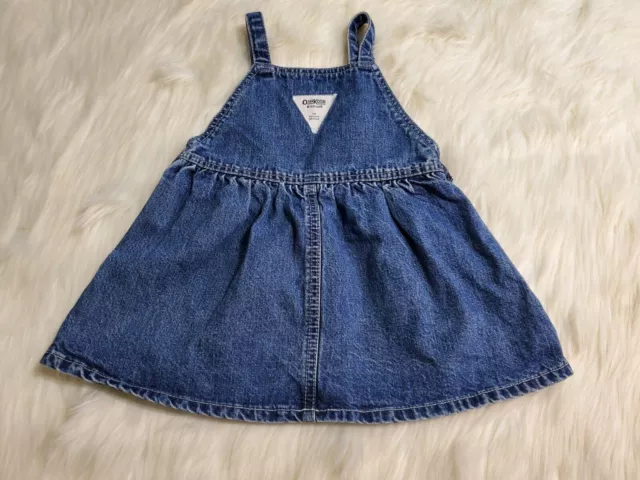 Osh Kosh B’Gosh Baby Girls Blue Denim Overall Dress Jean Size 18 Months EE-18 2