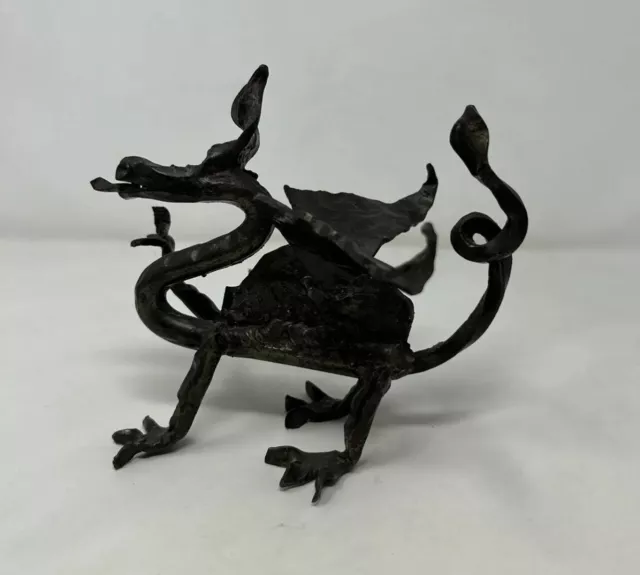 Dragon Wrought Iron Sculpture Ornament Mythical Beast Art Figurine 6" x 8"