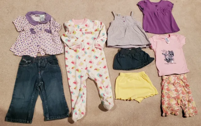 Baby Girl Lot of 9 Jeans, Tops, Shorts, Sleeper & Skort Size 18 MONTHS