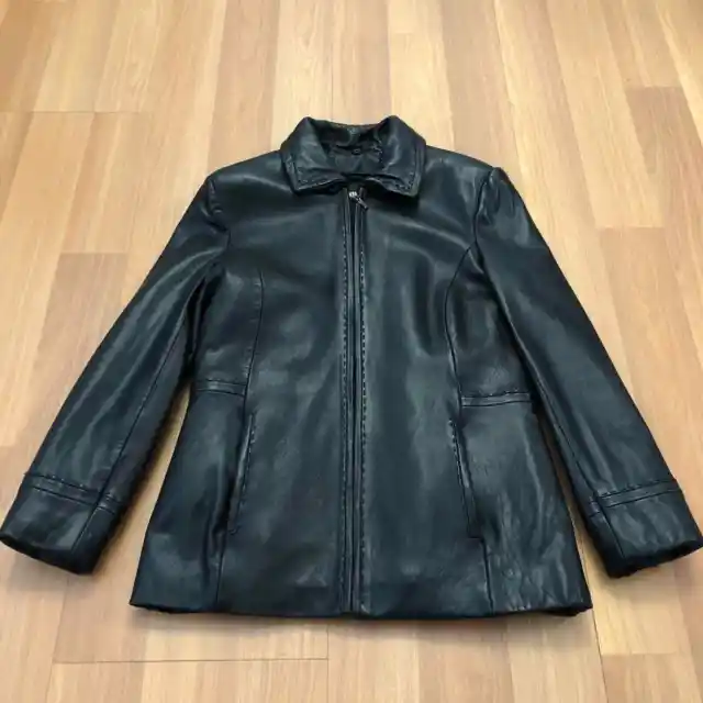 Jones New York JNY Women's Leather Small Black Jacket
