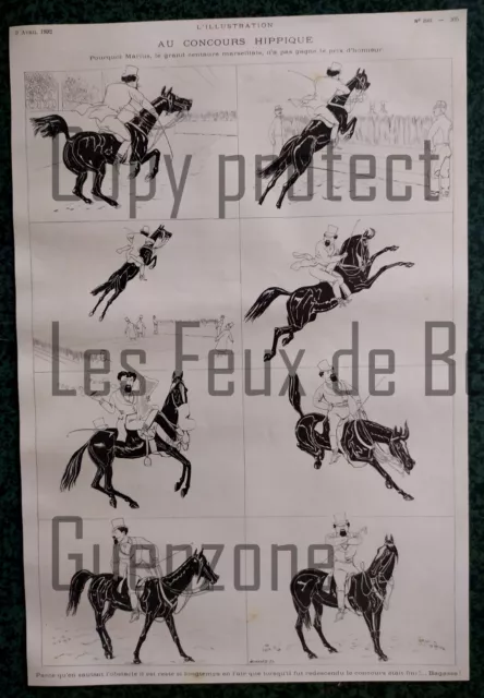 CARAN D'ACHE DESSIN CONCOURS HIPPIQUE  1892 gravure document  print