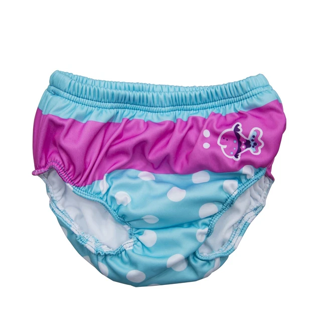 Swim Way Pink Seafoam Blue Fish Polka Dot Print Reuseable Swim Diaper - 6 Months