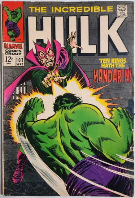 Incredible Hulk #107 Ten Rings Hath the Mandarin 1969 Herb Trimpe Cover & Art FN