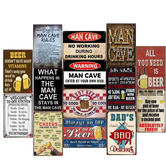 Man Cave Vintage Metal Tin Signs Beer Retro Plate Pub Bar Art Decor Wall Poster