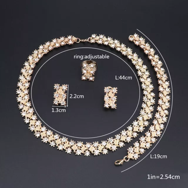 Womens Dubai Gold Color Jewelry Sets Wedding Crystal Statement Necklace Earrings 3