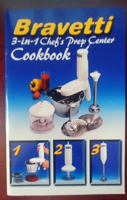 BRAVETTI 3-IN-1 CHEF'S PREP CENTER COOKBOOK~ using tools for MANY FOODS ...