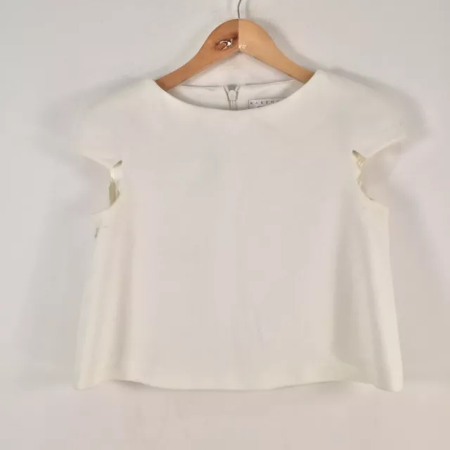 Karen gee womens blouse top size S white short sleeve crop zip 070638