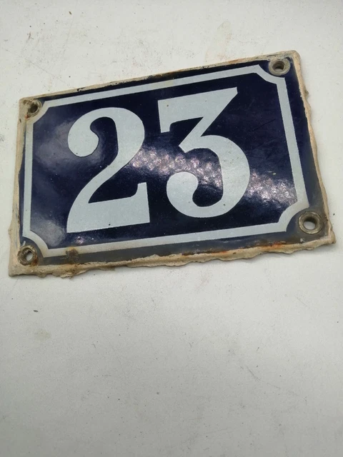 ANCIENNE PLAQUE ÉMAILLÉE NUMÉRO DE RUE 196 : 15 CM X 10 CM / BLEU ET BLANCHE
