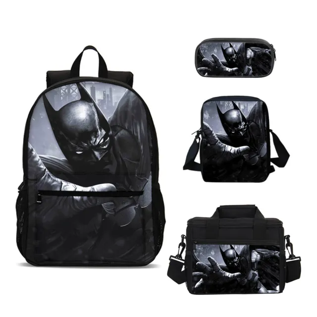 Batman Superhero Backpack 4 Piece Kids School Bag Lunch Bag Crossbody Pen Bag #2