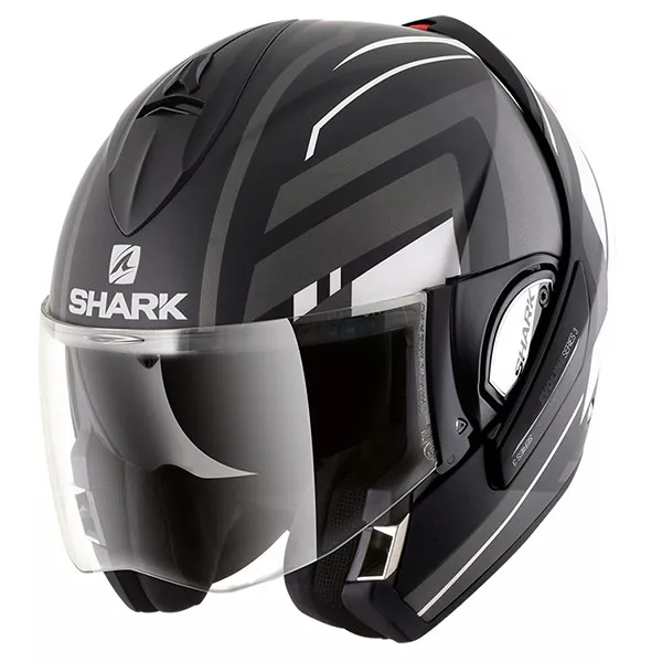 Shark Evoline S3 Corvus Mat Flip Casco de motocicleta delantero - Negro mate / Blanco