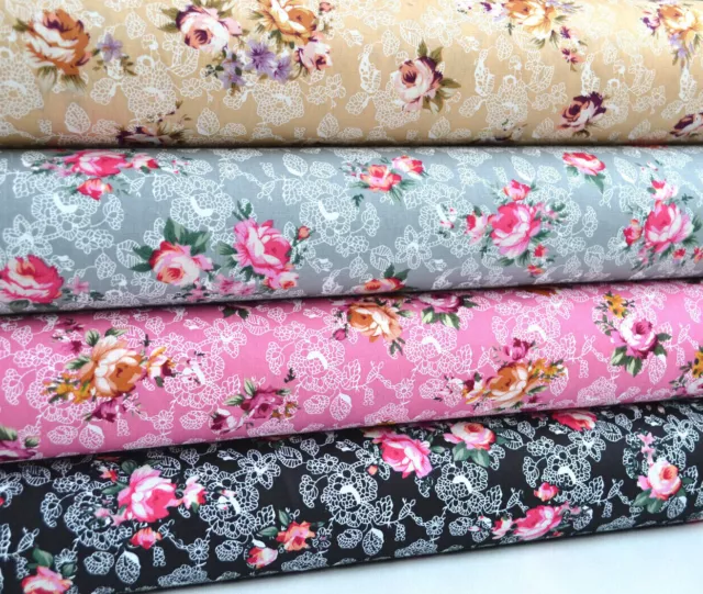 100% Cotton poplin Fabric - Rose Bunch Small print 150cm Wide- Trinity Fabrics