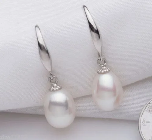Genuine Natural 7-8mm White Freshwater Cultured Pearl Dangle Earrings
