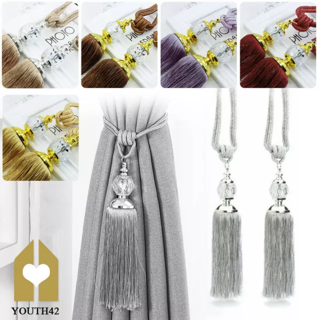 Pair Luxury Curtain Holdbacks Rope Tie Backs Tassel Tiebacks Beaded Ball Decor